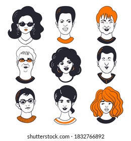 Portraits of people.  Vector set of avatars isolated on a white background