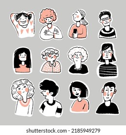 Portraits of people.  Vector set of avatars isolated on a white background
