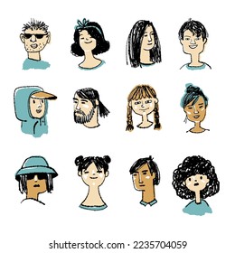 Portraits of people.  Vector set of avatars isolated on a white background