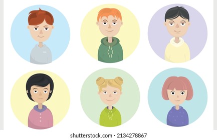 Portraits of people. Young people icons. Avatars of girls and boys. Vector set.