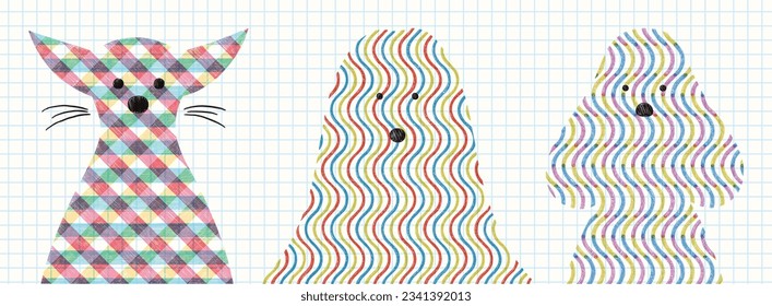 Portraits of pets. Geometric pattern. Abstract domestic dog heads set