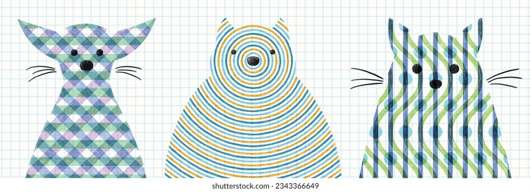 Portraits of pets. Geometric pattern. Abstract domestic dog heads set