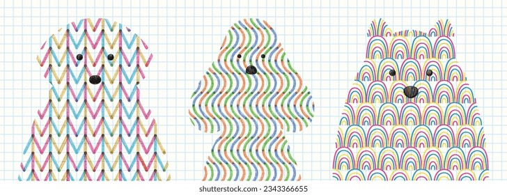 Portraits of pets. Geometric pattern. Abstract domestic dog heads set