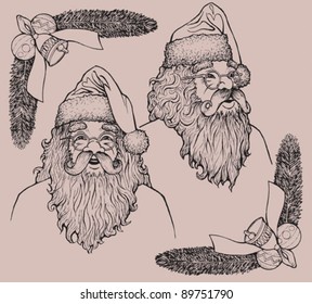 Portraits of Santa  Vector set of Portraits of Santa with some decoration