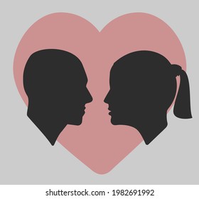 Portraits. Silhouettes. Lovers. Valentines day. Two silhouettes. Guy and girl. People in love. Heart. Love