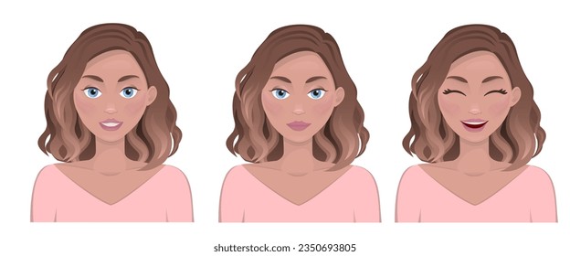 portraits of smiling beautiful woman.  Vector flat illustration. Avatar for a social network. Vector character design. Vector fashion illustration isolated on background. Portrait of people. Emotions