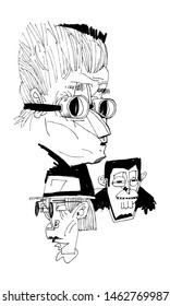 Portraits of strangers. Black and white vector illustration, useful for packaging design, as a poster, a print on a t-shirt or literature design.