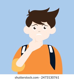 portraits of Student thoughtful people. Bundle of smart men and women thinking or solving problem. Set of pensive boys and girls surrounded by thought bubbles. Flat cartoon vector illustration.