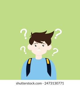 portraits of Student thoughtful people. Bundle of smart men and women thinking or solving problem. Set of pensive boys and girls surrounded by thought bubbles. Flat cartoon vector illustration.