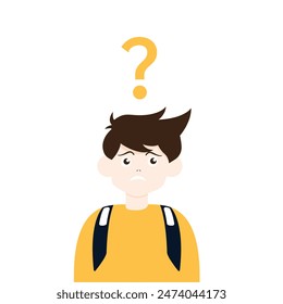 portraits of Student thoughtful people. Bundle of smart men and women thinking or solving problem. Set of pensive boys and girls surrounded by thought bubbles. Flat cartoon vector illustration.