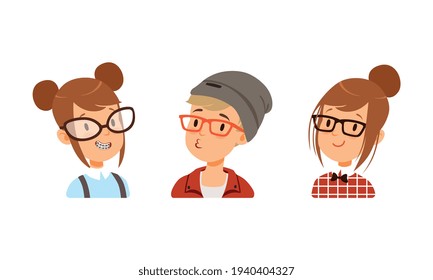 Portraits of Teenagers Set, Biy and Girls Avatars for Social Network Cartoon Vector Illustration