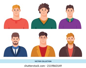Porträts verschiedener Männer, verschiedener Männer - Vektorset. Vektorgrafik in flachem Stil, Profilbild, Avatar