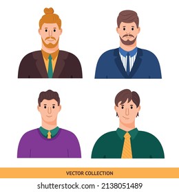 Porträts verschiedener Männer, verschiedener Männer - Vektorset. Vektorgrafik in flachem Stil, Profilbild, Avatar