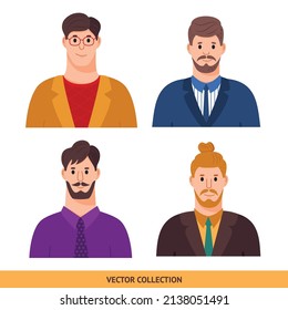 Portraits of various men, different men - vector set. Vector illustration in flat style, profile picture, avatar