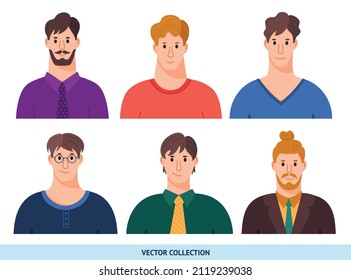Portraits of various men - vector set. Vector illustration in flat style, profile picture, avatar