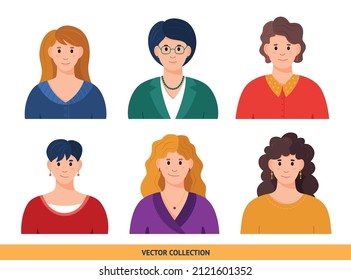 Portraits of various woman, different woman - vector set. Vector illustration in flat style, profile picture, avatar