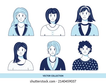 Portraits of various woman, different woman - vector set. Vector illustration in flat style, profile picture, avatar