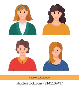 Portraits of various woman, different woman - vector set. Vector illustration in flat style, profile picture, avatar