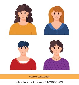 Portraits of various woman, different woman - vector set. Vector illustration in flat style, profile picture, avatar