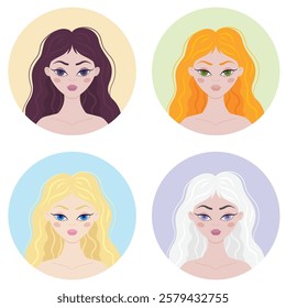 Portraits of women. Avatars of different girls. Vector illustration.