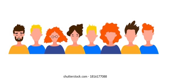 Portraits of women and men in a simple style isolated on a white background. Cute flat style. Vector illustration.
