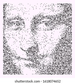 Portret made of dots with generative art algorithm.