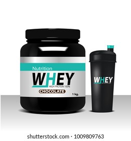 ports nutrition , supplements jar of vanilla flavored whey protein 3D vector esp10