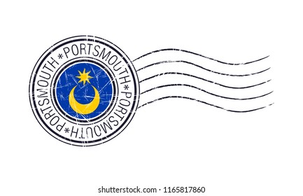 Portsmouth city grunge postal stamp and flag on white background