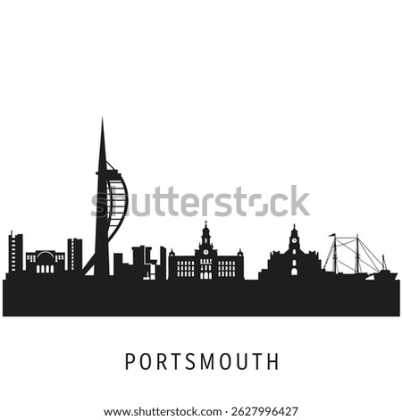 Portsmouth Skyline Black Silhouette Landmarks.