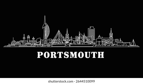 Portsmouth Skyline Outline with England, and Black.