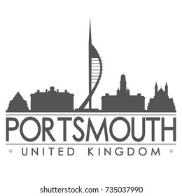 Portsmouth Skyline Silhouette Design City Vector Art Famous Buildings 