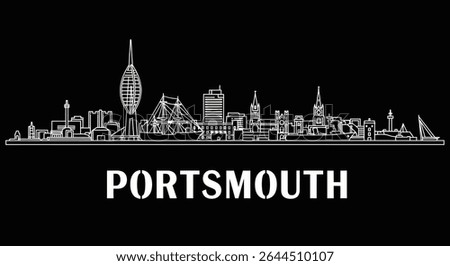Portsmouth Skyline UK White Line Art.
