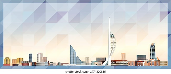 Portsmouth skyline vector colorful poster on beautiful triangular texture background