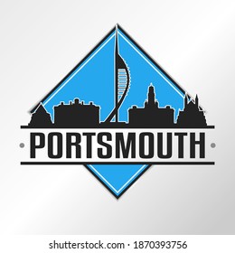 Portsmouth, UK Skyline Logo. Adventure Landscape Design Vector City Illustration.