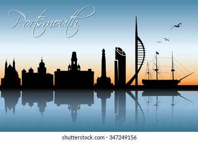 Portsmouth UK Skyline - Vector Illustration