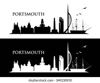 Portsmouth UK Skyline - Vector Illustration
