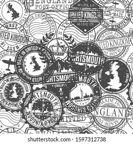 Portsmouth United Kingdom Stamps Background. City Stamp Vector Art. Postal Passport Travel. Design Set Pattern.