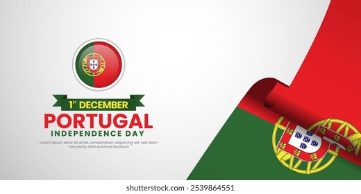 Portugal 3d national flag blank space background banner design for Independence day