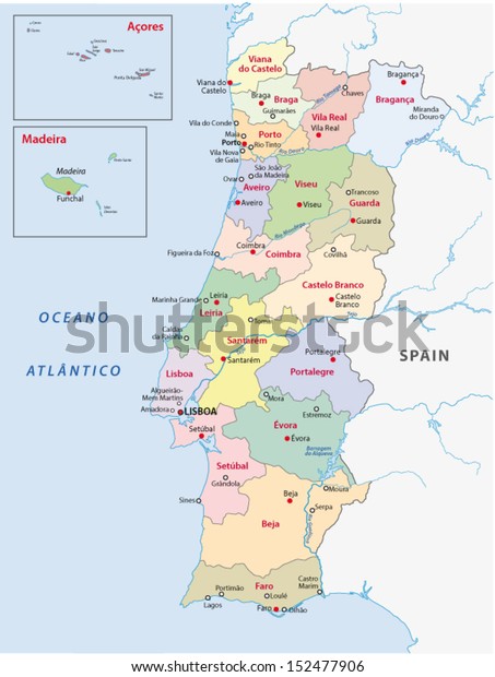 Portugal Administrative Map Stock Vector (Royalty Free) 152477906