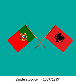Portugal and Albania crossed flags.Language learning or travel concept 