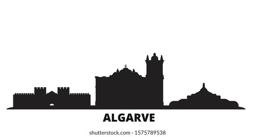 Portugal, Algarve city skyline isolated vector illustration. Portugal, Algarve travel black cityscape