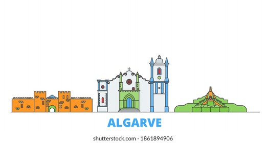 Portugal, Algarve line cityscape, flat vector. Travel city landmark, oultine illustration, line world icons