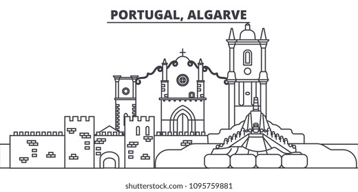 Portugal, Algarve line skyline vector illustration. Portugal, Algarve linear cityscape with famous landmarks, city sights, vector landscape. 