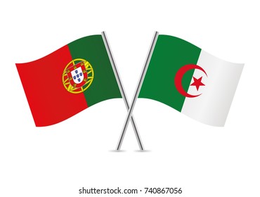 Portugal and Algeria flags. Vector illustration.
