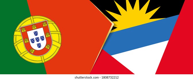 Portugal and Antigua and Barbuda flags, two vector flags symbol of relationship or confrontation.