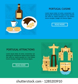 Portugal architecture and cuisine banner templates in flat style