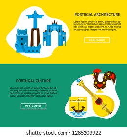 Portugal architecture and culture banner templates in flat style