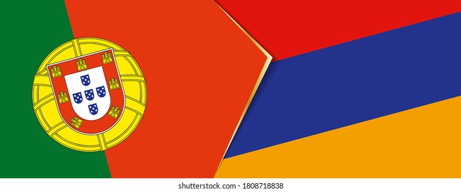 Portugal and Armenia flags, two vector flags symbol of relationship or confrontation.