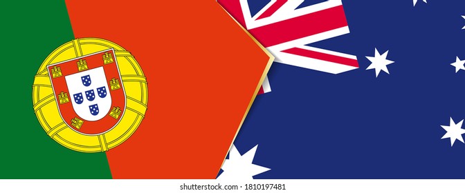 Portugal and Australia flags, two vector flags symbol of relationship or confrontation.