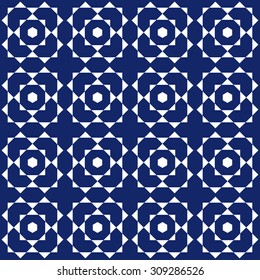 Portugal azulejos inspired abstract vector seamless pattern